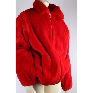 Vintage Luxury Red Sheared Mink Fur Zip Front Winter Jacket Women’s Size L Warm